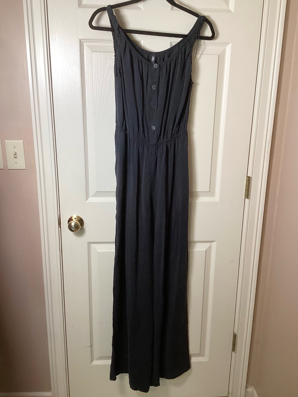 Zara Black Sleeveless Wide-Leg Jumpsuit with Faux Button Front - Size S